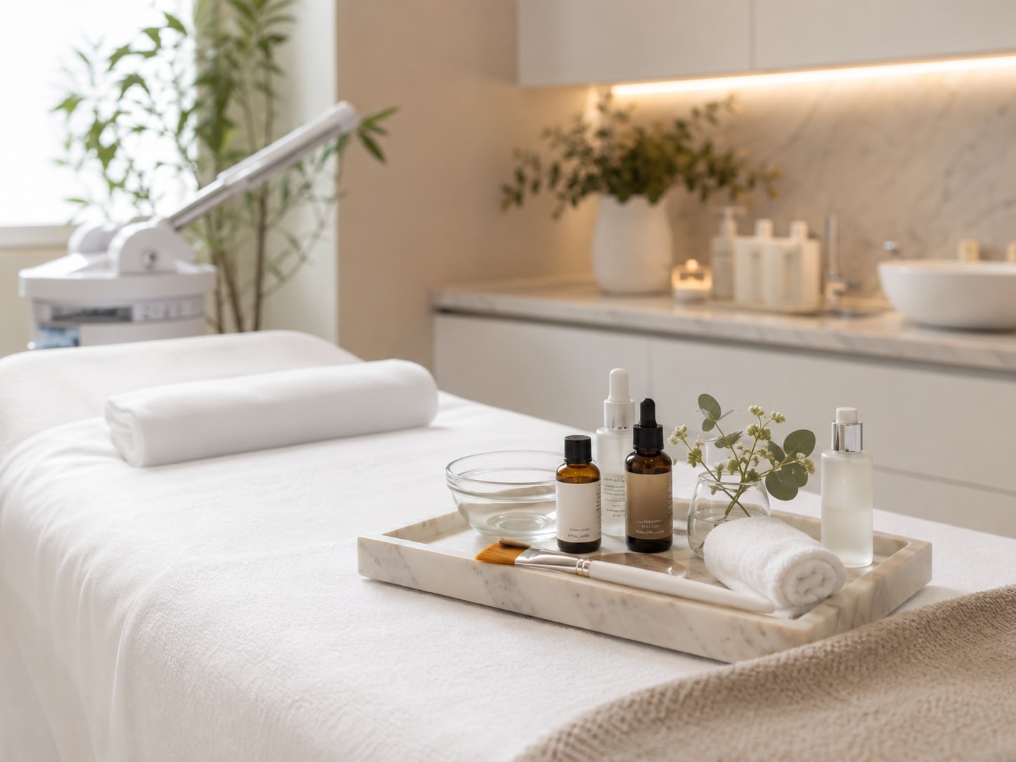 Chemical peel treatment room with skincare products at L.I.V.E. Wellness Medspa in Rocklin, CA